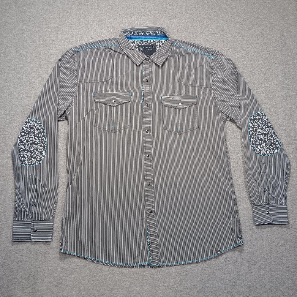 Marc Ecko Cut & Sew Shirt Mens 2XL Black Stripe Long Sleeve Floral Elbow Patches